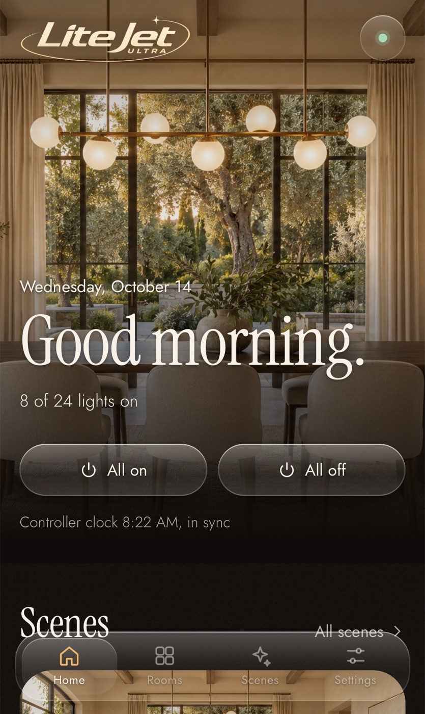 Home screen with the time of day and your scenes